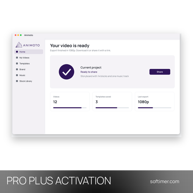 Animoto Pro Plus - 1 Month ACTIVATION on your account - Web