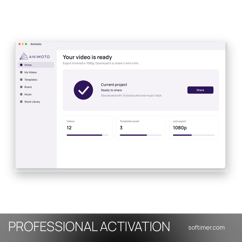 Animoto Professional - ACTIVATION sur votre compte 1 an - Web
