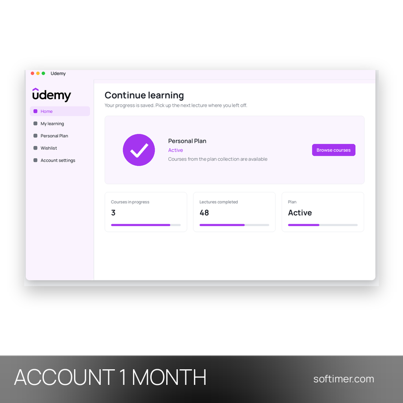Udemy Personal Plan - 1 mese - ACCOUNT