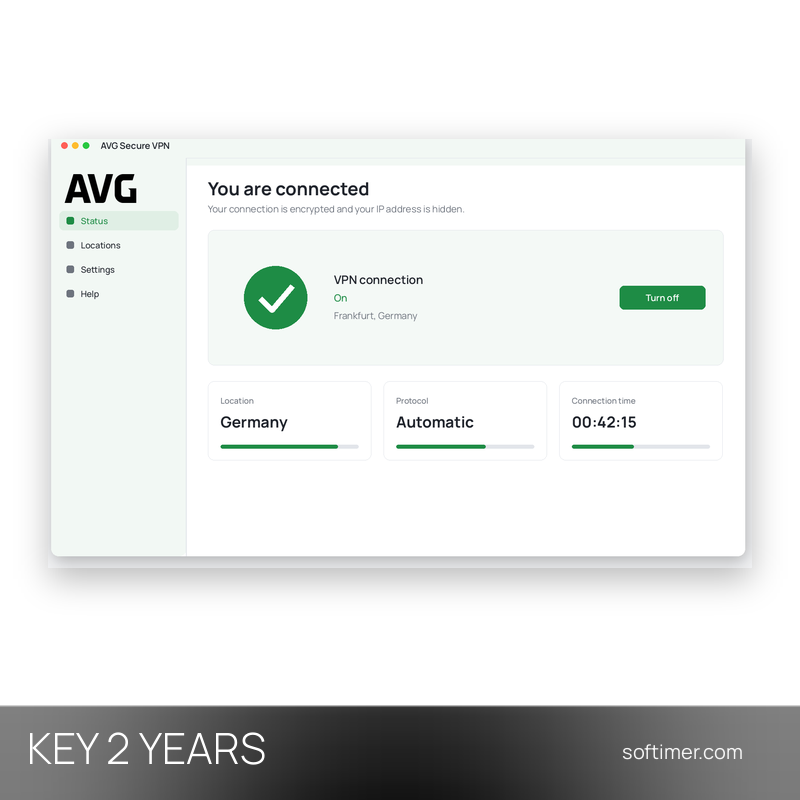 AVG Secure VPN - Лицензионный ключ на 2 года / 10 устройств - Windows / Mac / Android / iOS