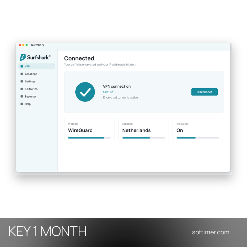 Surfshark VPN - Лицензионный ключ на 1 месяц / неограниченное число устройств - Кроссплатформенная