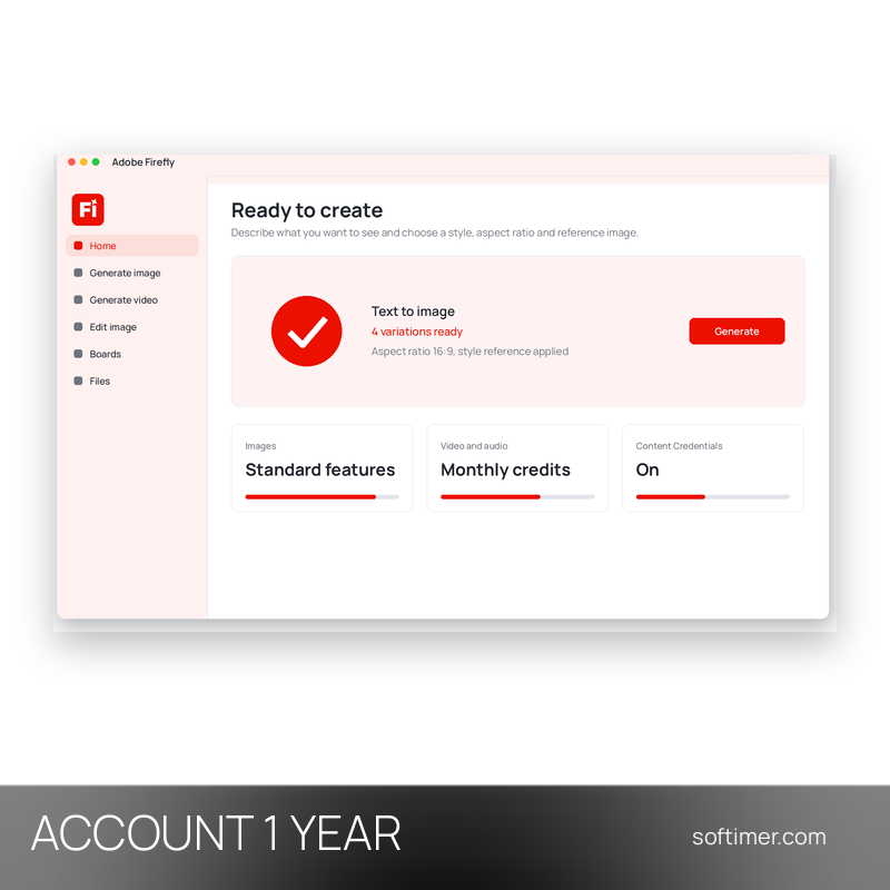 Adobe Firefly Standard - 1 год - ACCOUNT