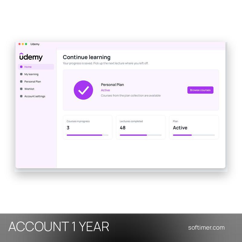 Udemy Personal Plan - 1 Year - ACCOUNT