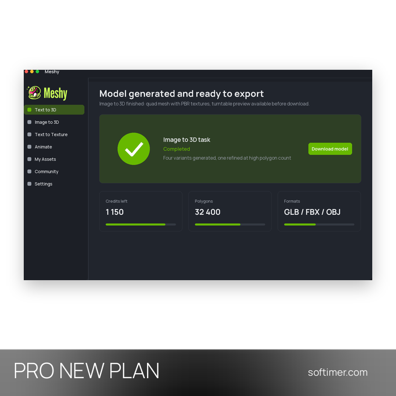 Meshy AI 3D Pro - NOUVEL ABONNEMENT sur votre e-mail 1 an - Web