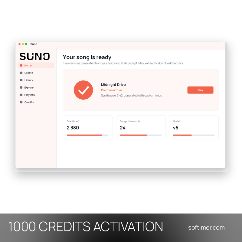 Suno 1000 кредитов - АКТИВАЦИЯ на вашем аккаунте - Web / Android / iOS