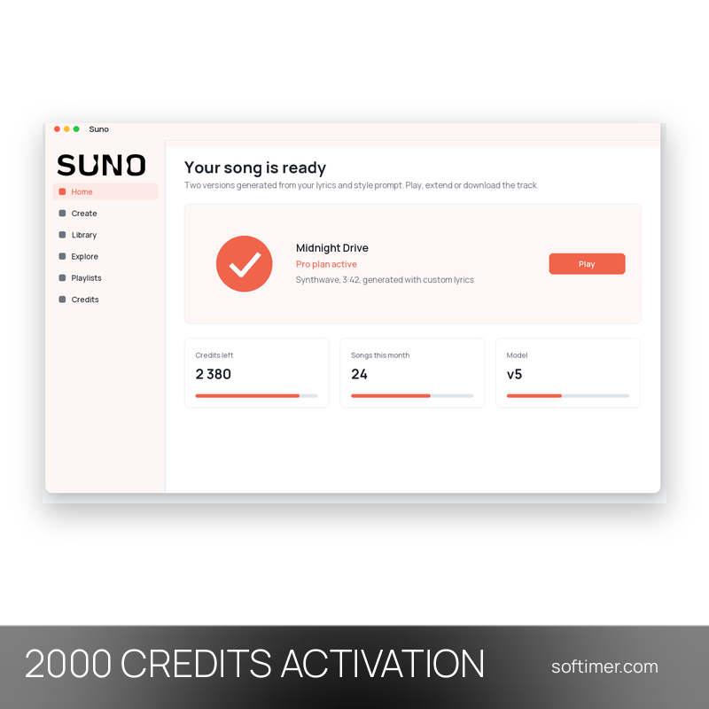 Suno 2000 crediti - ATTIVAZIONE sul tuo account - Web / Android / iOS