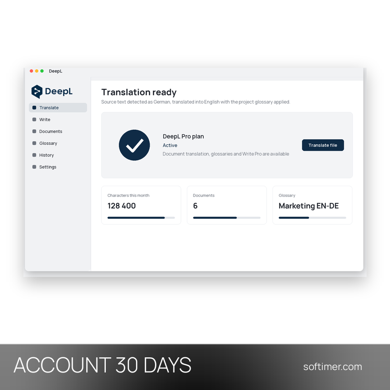 DeepL Pro - 30 Days - ACCOUNT