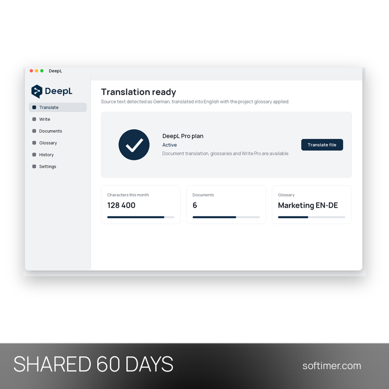 DeepL Pro Advanced - 60 jours - ACCOUNT partagé