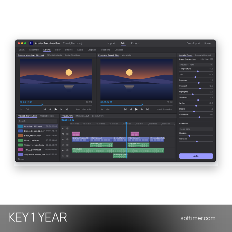 Adobe Premiere Pro - CHIAVE di licenza 1 anno - Mac / Windows