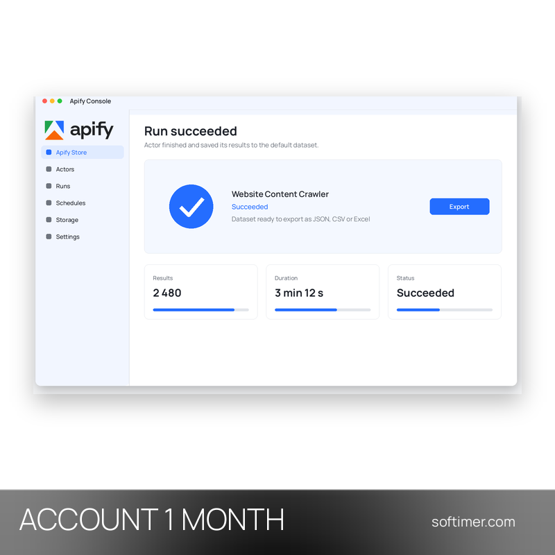 Apify Starter - 1 Month - ACCOUNT