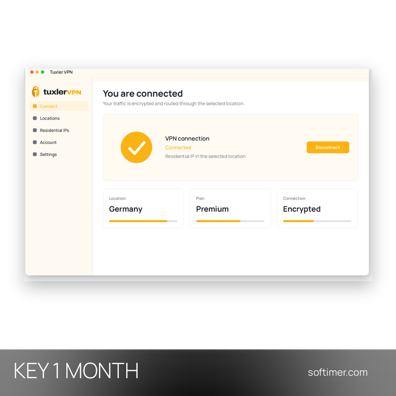 Tuxler VPN Premium - Лицензионный ключ на 1 месяц - Windows
