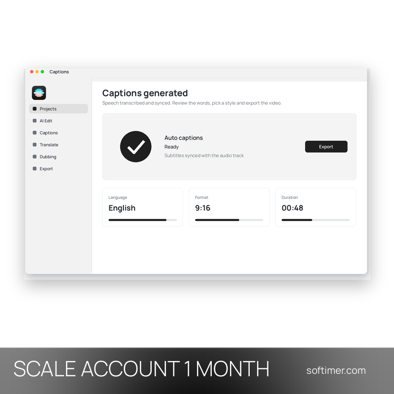 Captions AI Scale - 1 mese - ACCOUNT