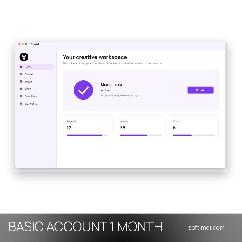 YouArt AI Basic - 1 mese - ACCOUNT