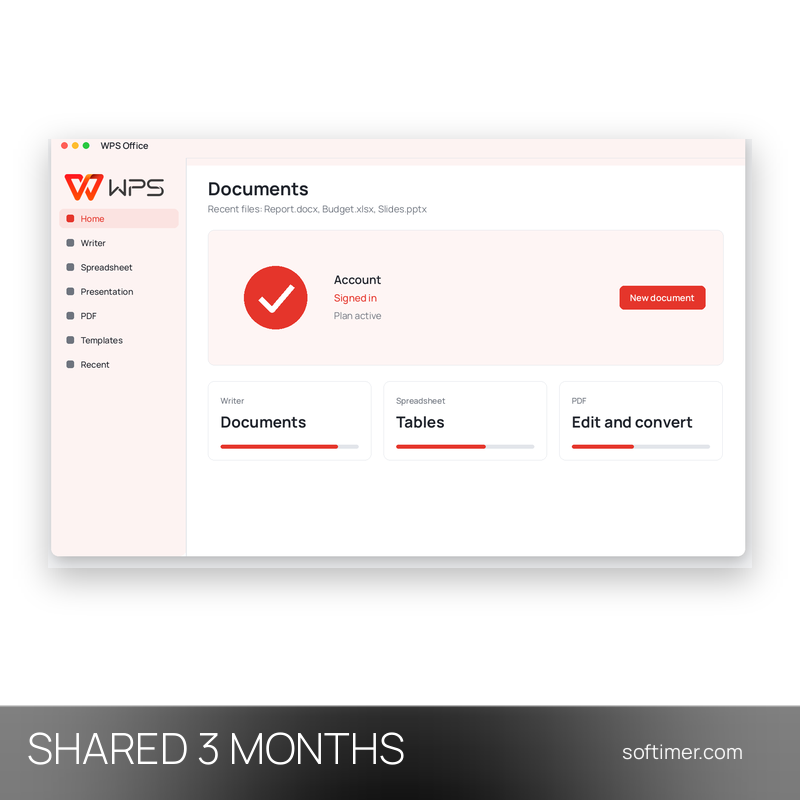 WPS Office Premium - 2 Devices / 3 Months - Shared ACCOUNT