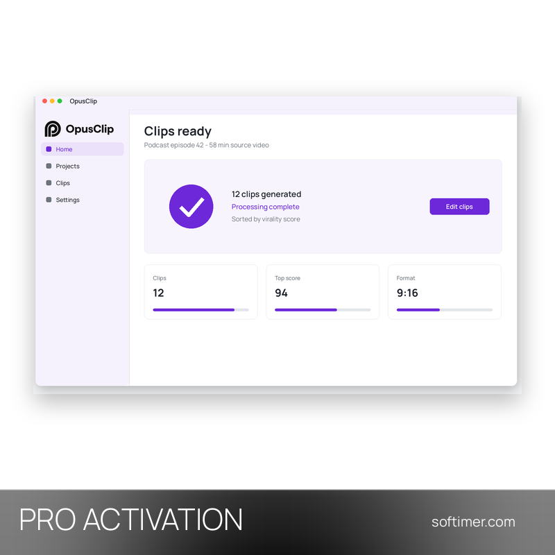 OpusClip Pro - AKTIVIERUNG auf Ihrem Konto 1 Monat - Web