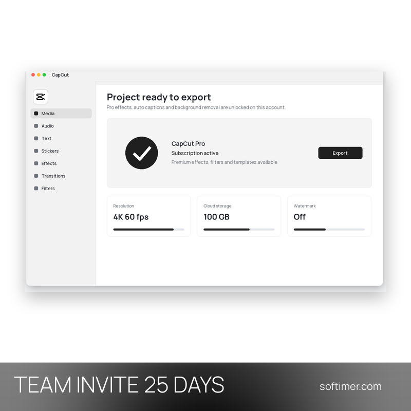 CapCut Pro Team - ПРИГЛАШЕНИЕ В КОМАНДУ на 25 дней - Android / iOS / Windows