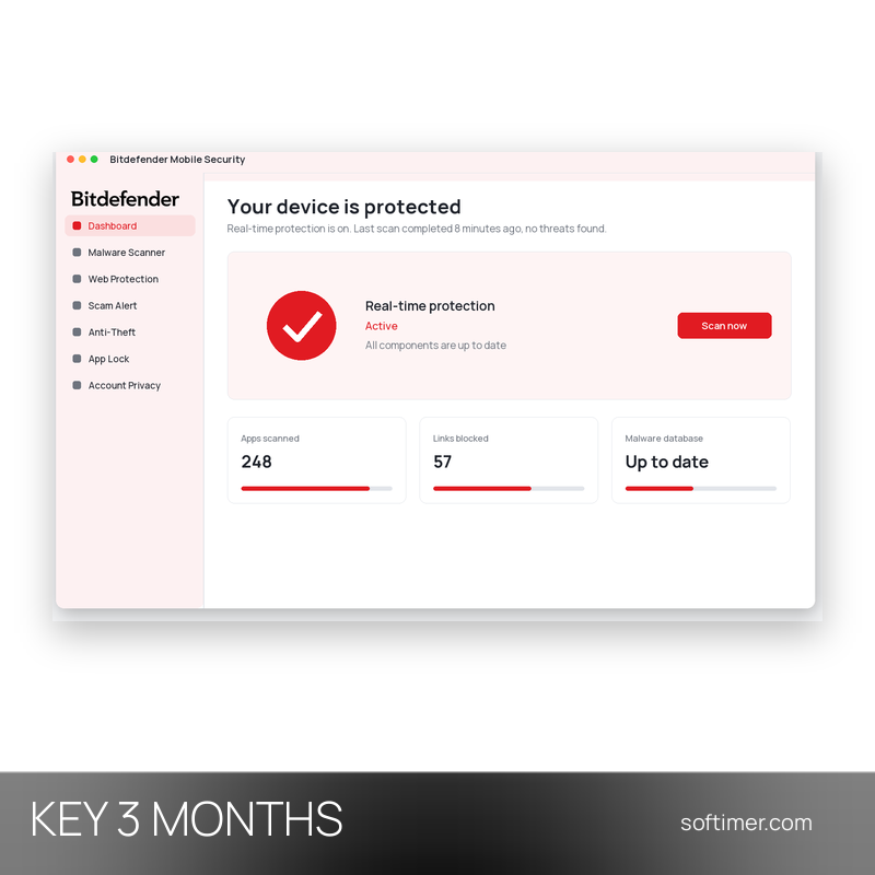 Bitdefender Mobile Security - CLÉ de licence 3 mois - Android