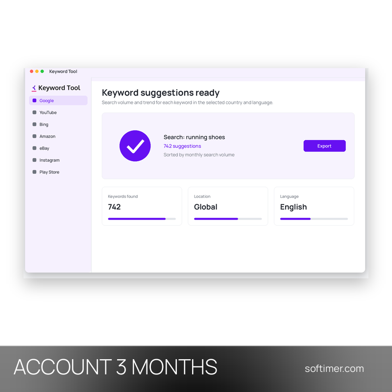 Keywordtool.io Pro - 3 месяца - ACCOUNT