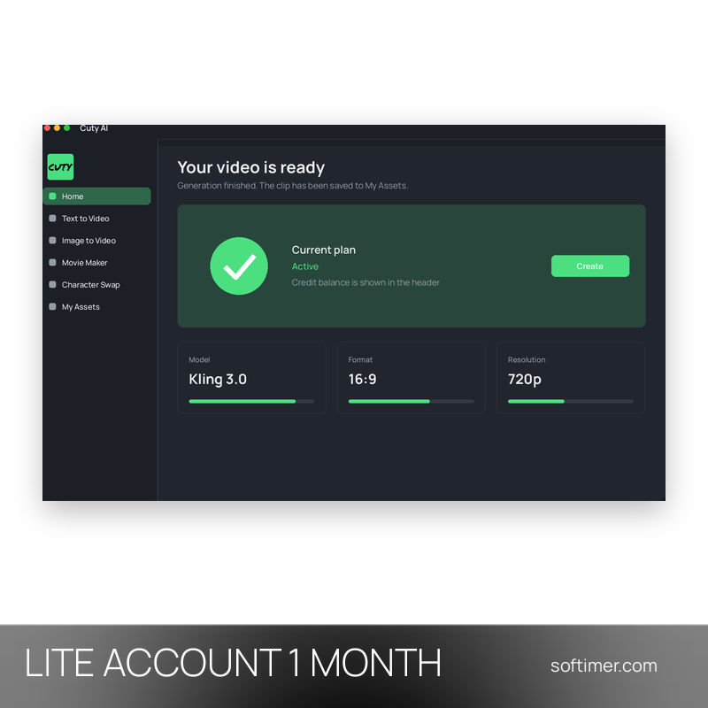 Cuty AI Lite 300 crediti 300 credits - 1 mese - ACCOUNT