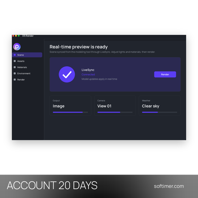 D5 Render Pro - 20 jours - ACCOUNT