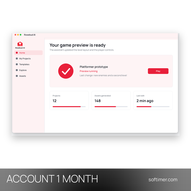 Rosebud AI 10X Dev - 1 месяц - ACCOUNT
