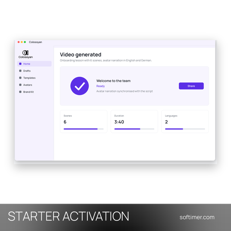 Colossyan Starter - АКТИВАЦИЯ на вашем аккаунте на 1 месяц - Web