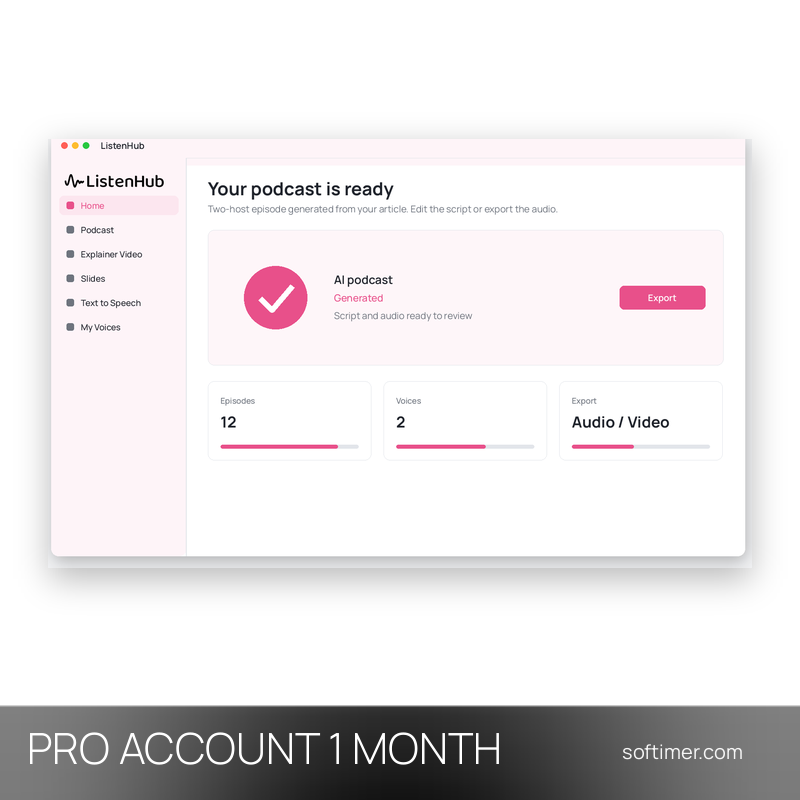 ListenHub Pro 2700 credits - 1 Month - ACCOUNT