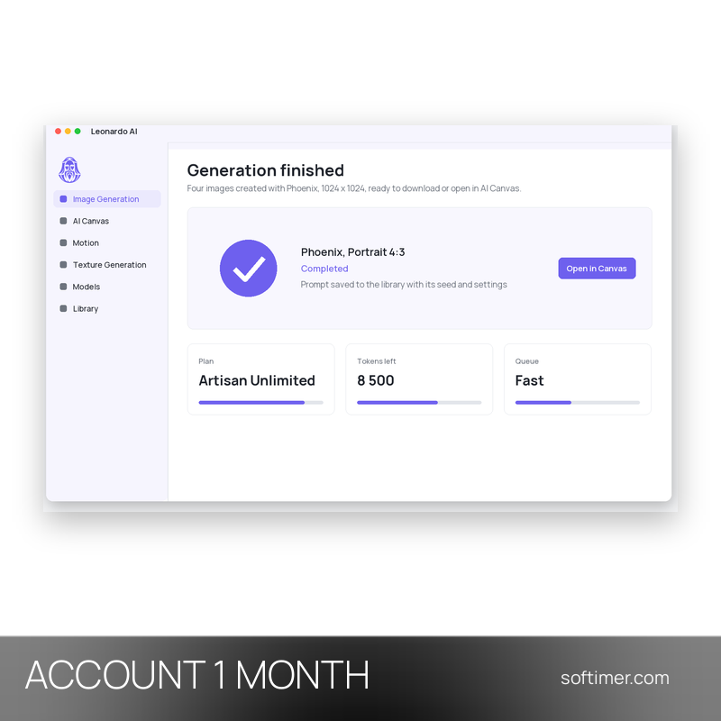 Leonardo AI Essential 8500 credits - 1 Month - ACCOUNT