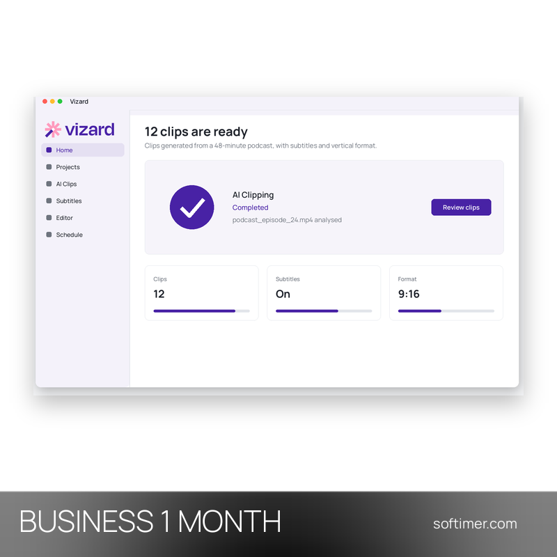 Vizard AI Business 600 мин - 1 месяц - ACCOUNT