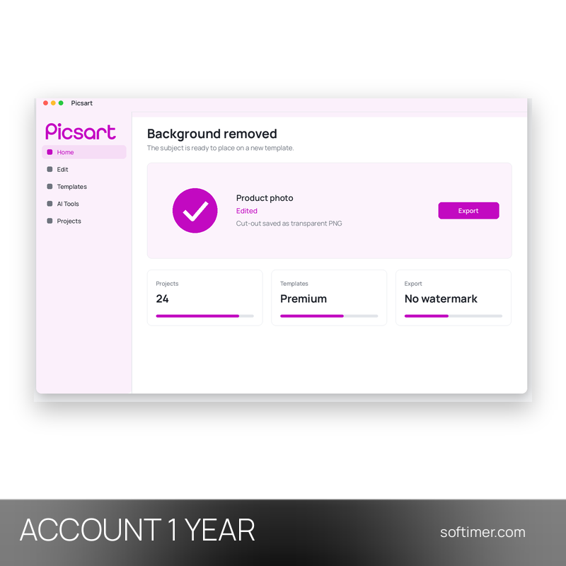 Picsart Pro 500 кредитов - 1 год - ACCOUNT