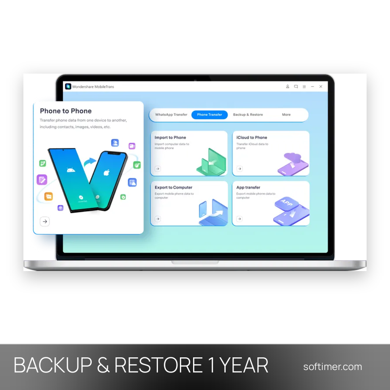 Wondershare MobileTrans Backup & Restore - 5 dispositivi / 1 anno - ACCOUNT
