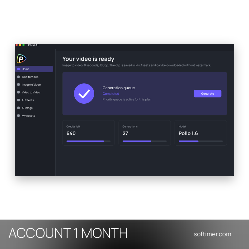Pollo AI Pro 800 crediti - 1 mese - ACCOUNT