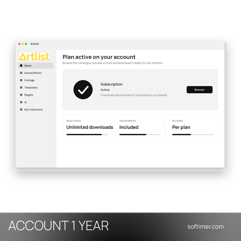 Artlist AI Starter 16500 crediti - 1 anno - ACCOUNT