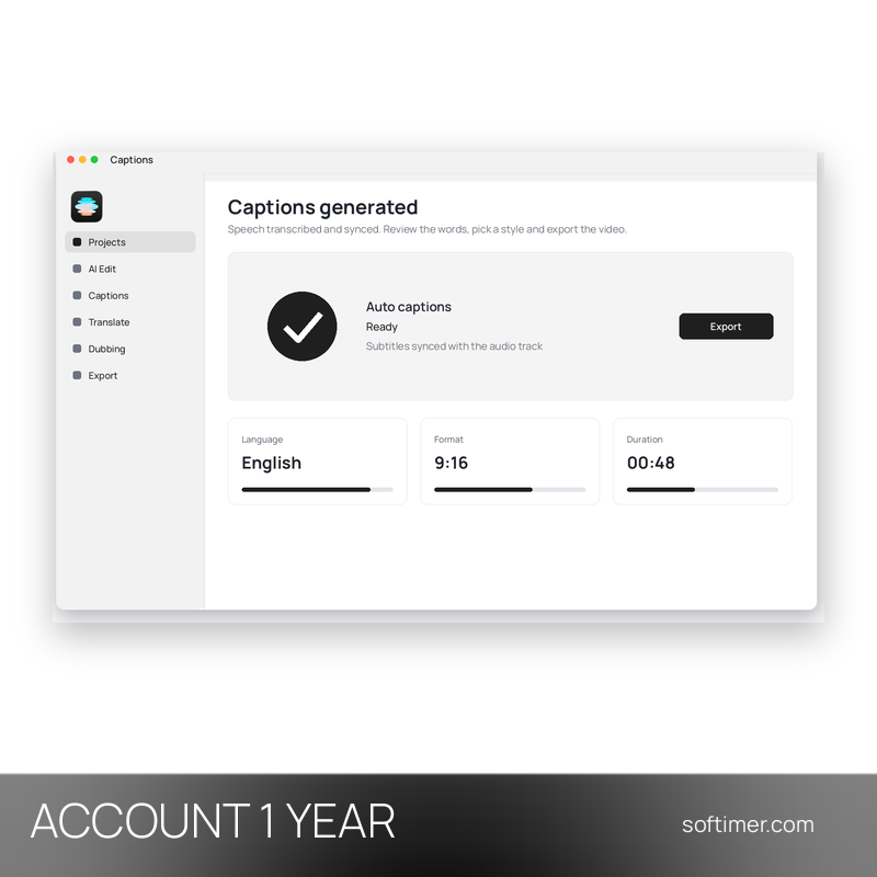 Captions AI Pro - 1 an - ACCOUNT