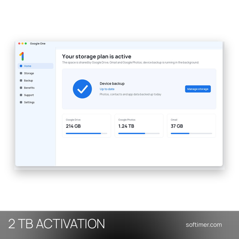 Google One 2 TB - ACTIVATION sur votre compte 1 an - Web / Android / iOS