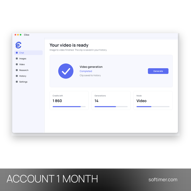 Tryclico Pro 2000 credits - 1 Month - ACCOUNT