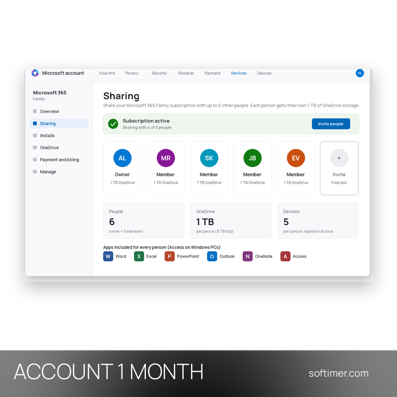 Microsoft 365 Family - 1 mese - ACCOUNT