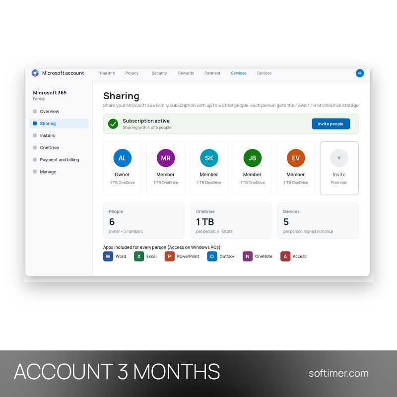Microsoft 365 Famille - 3 mois - ACCOUNT