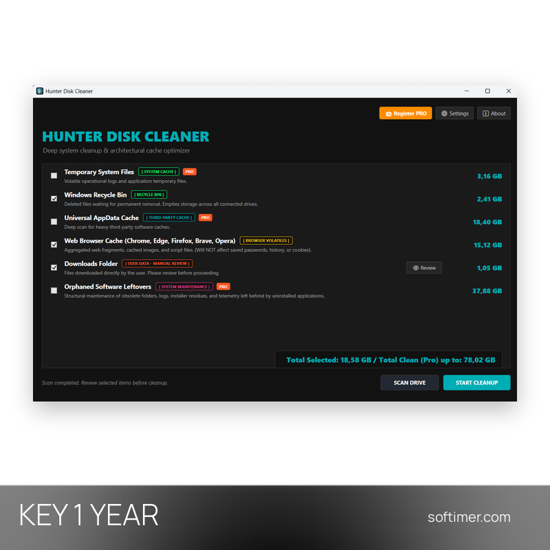 Hunter Disk Cleaner PRO - Lizenzschlüssel 1 Jahr - Windows