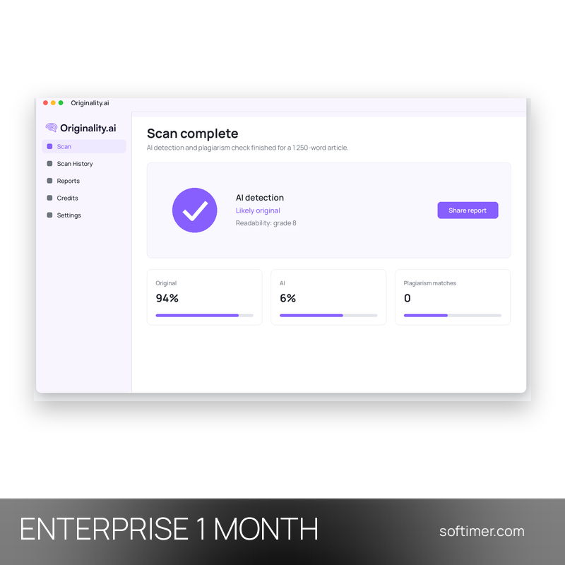 Originality.ai Enterprise - 1 Monat - ACCOUNT