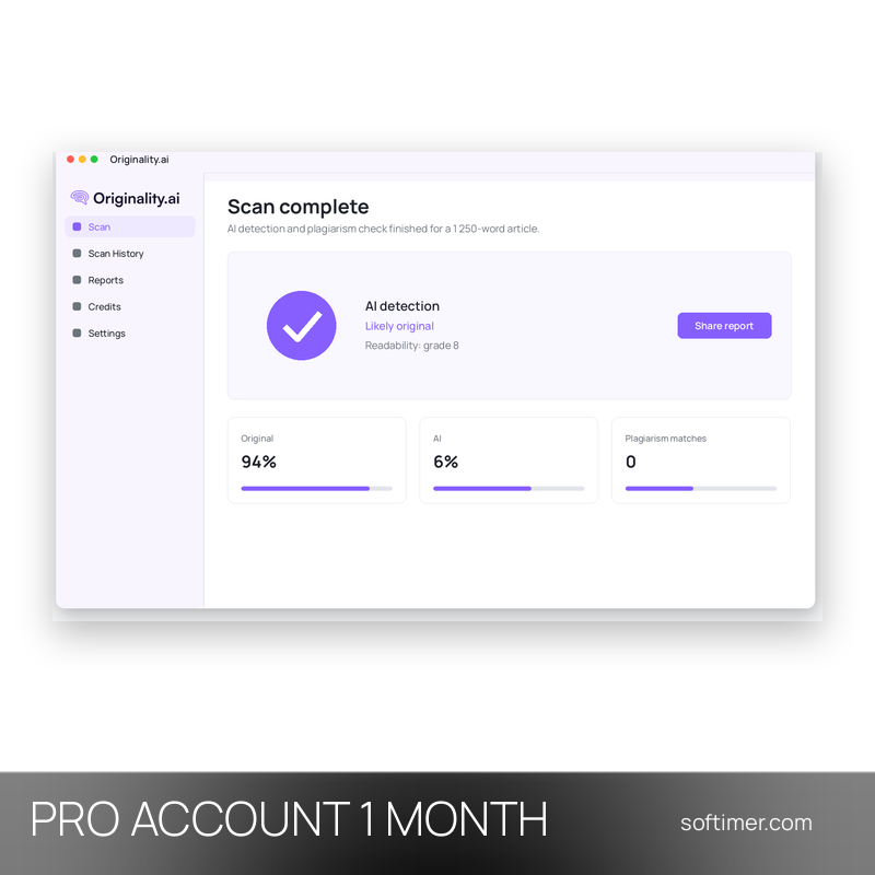 Originality.ai Pro - 1 Month - ACCOUNT