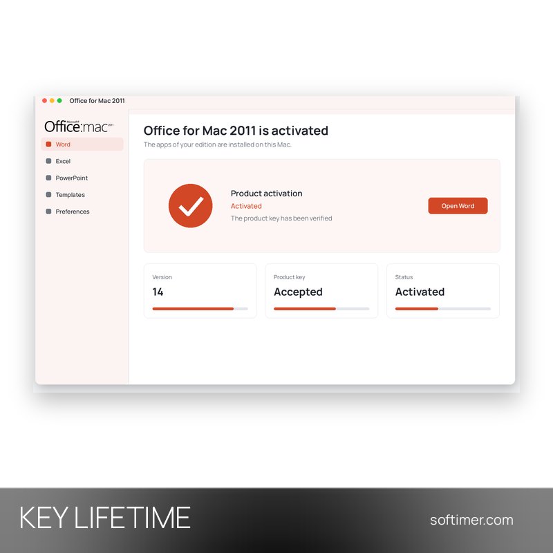 Office for Mac 2011 Home & Business - Лицензионный ключ - Бессрочно - Mac