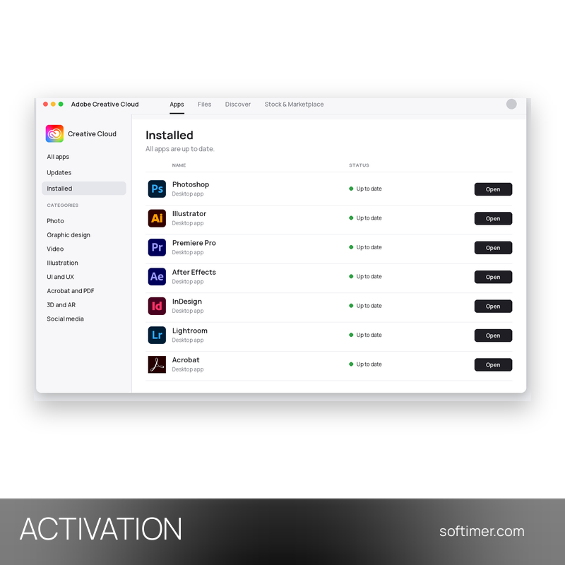 Adobe Creative Cloud - ACTIVATION sur votre compte 1 mois - Windows / Mac
