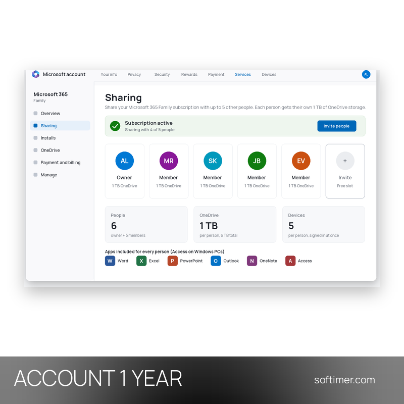 Microsoft 365 Famille - 6 utilisateurs / 1 an - ACCOUNT