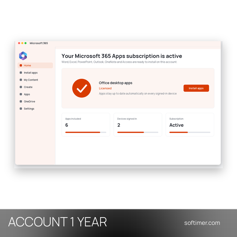 Microsoft 365 Apps E3 - 5 Devices / 1 Year - ACCOUNT