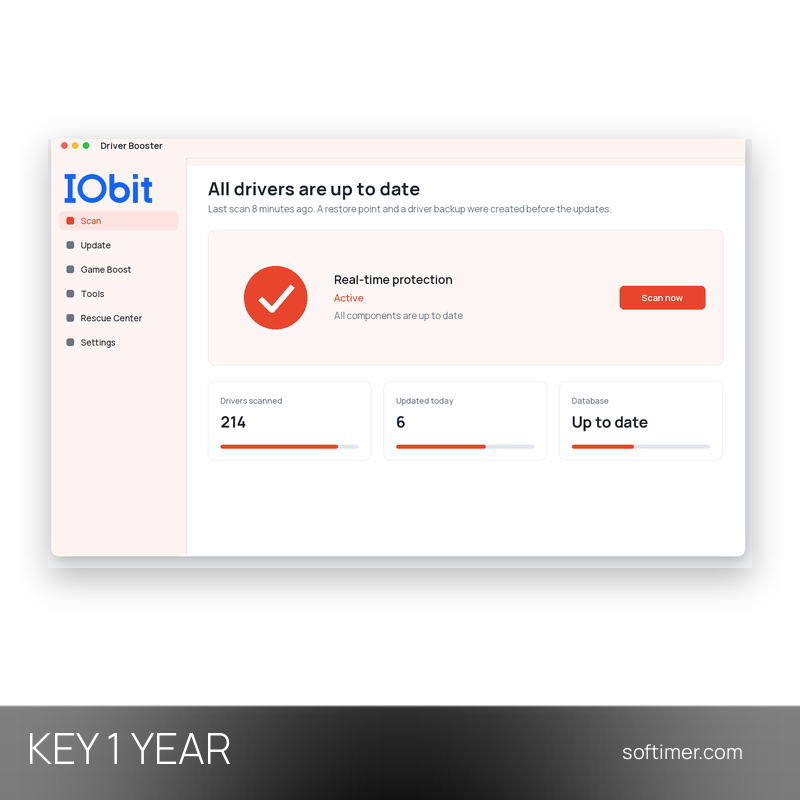 IObit Driver Booster PRO - CLÉ de licence 1 an / 3 PC - Windows