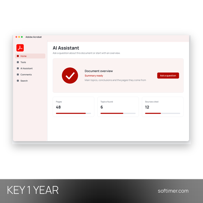 Adobe Acrobat AI Assistant - Лицензионный ключ на 1 год - Windows / Mac / Web