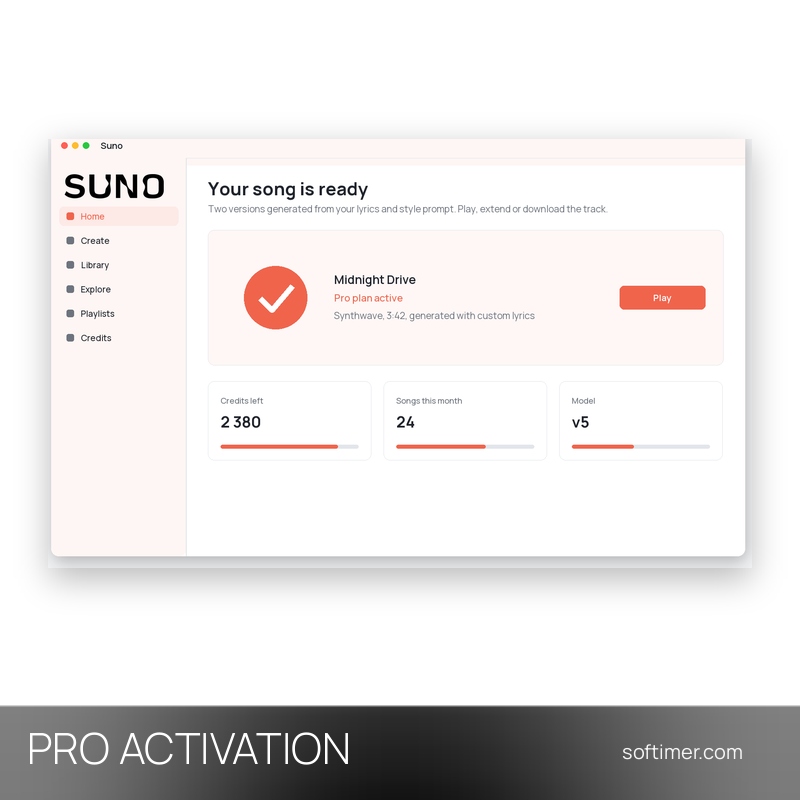 Suno Pro - AKTIVIERUNG auf Ihrem Konto 1 Monat - Web / Android / iOS