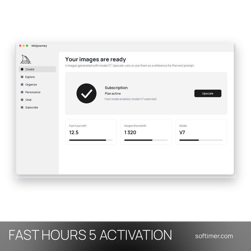Midjourney Fast-Hours-Aufladung 5 Stunden - AKTIVIERUNG auf Ihrem Konto - Web