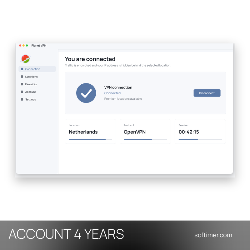 Planet VPN Premium - 4 ans - ACCOUNT